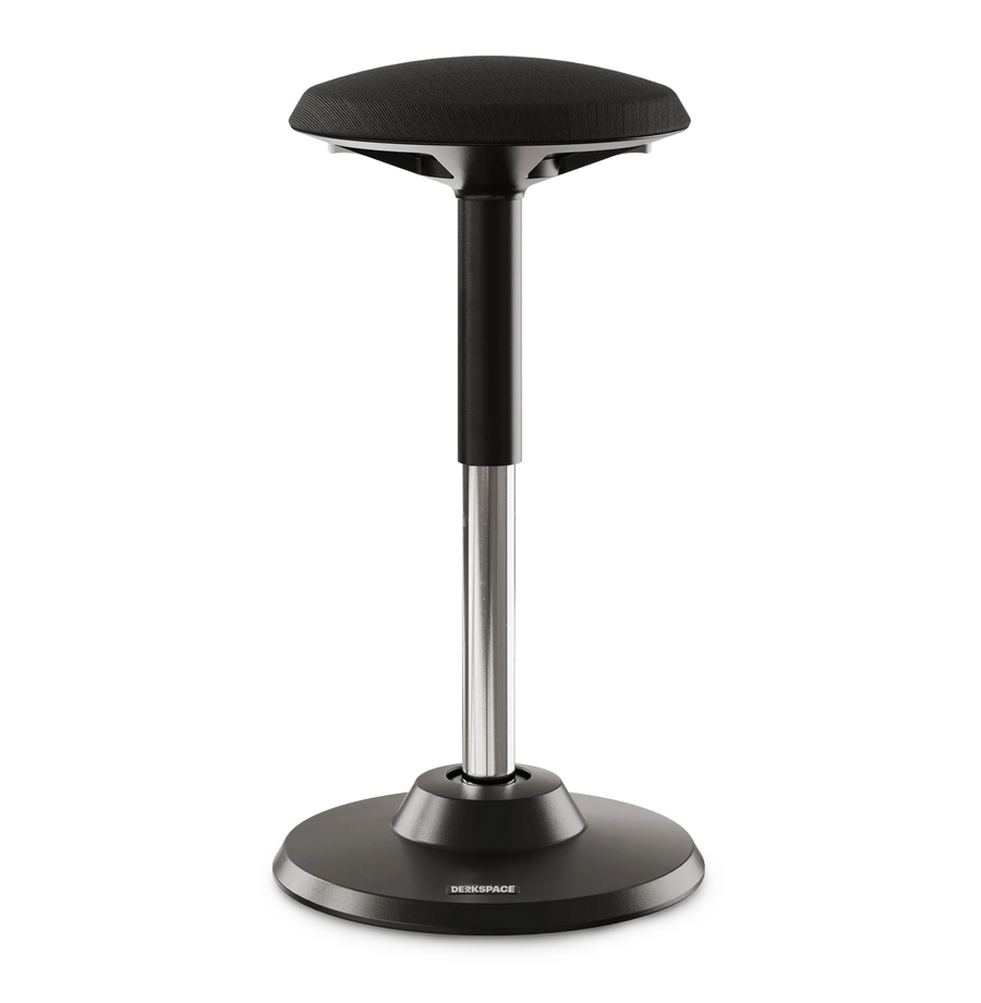 Ergonomischer Steh- und Sitzhocker DESKSPACE MOTION in Schwarz, ergonomischer Hocker mit höhenverstellbarer Teleskop-Säule und runder Standfußplatte, Made in Germany